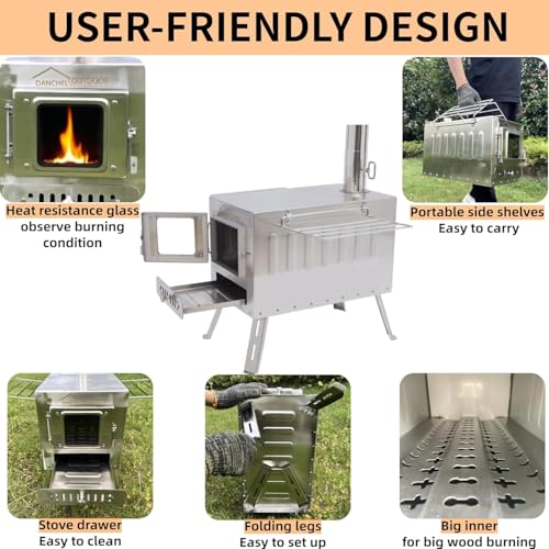DANCHEL OUTDOOR B6 4 Season Glamping Wall Tent w/Large Wood Stove Camping, No Center Pole, Higher Side Wall, 900D Flame Retardant Oxford for 4 Person Yurt Cabin Tent,13ft/4m - Image 6