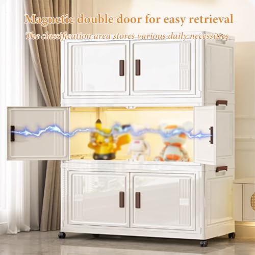 RUJHGL Foldable Storage Bins with Lids High-Capacity Storage Bins Thickening Plastic Stackable Storage Bins with Doors and Wheels - Image 5