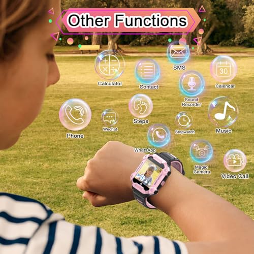 Getfitsoo 4G GPS Smart Watch for Kids with SIM Card, 1.4" Touch Screen Kids Smartwatch for Boys Girls Gift, Phone Watch with Video Calls/Voice Chat/Camera/Music/Alarm/SOS/Pedometer(T-Pink) - Image 6