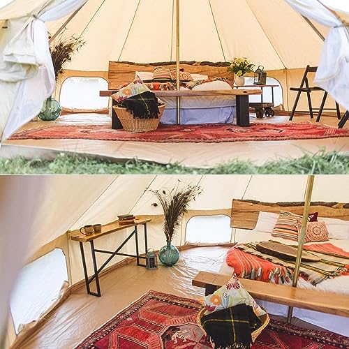 Dream House Outdoor Waterproof Cotton Canvas Family Camping Bell Tent (Beige Cotton Canvas Tent, Diameter 6 Meter) - Image 3