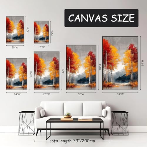 Birch Trees Canvas Wall Art, Autumn Tree Canvas Wall Art, Forest Canvas Wall Art, Woods Pictures Wall Art, Birch Tree Decor, Colorful Tree Wall Art, Framed Wall Art for Living Room (Black Framed, 39"x59" | 100x150cm) - Image 5
