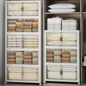 UAMFURI Extra Large Stackable Storage Bins with Lids & Wheels & Door, 1280QT-160QT/40GAL*8Pack Foldable Collapsible Closet Organizers, Plastic containers drawers for bedroom Dorm