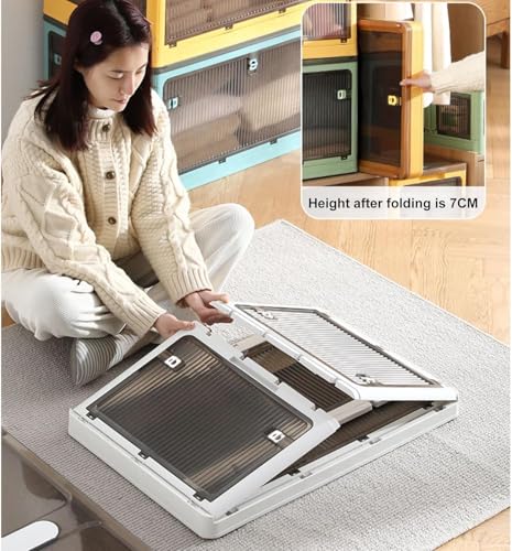 Large Clear Foldable Plastic Storage Boxes with Lids, Portable Handles & Wheels for Wardrobe, Grocery, Cupboard - Blue Bin (73x49x40CM) - Image 2