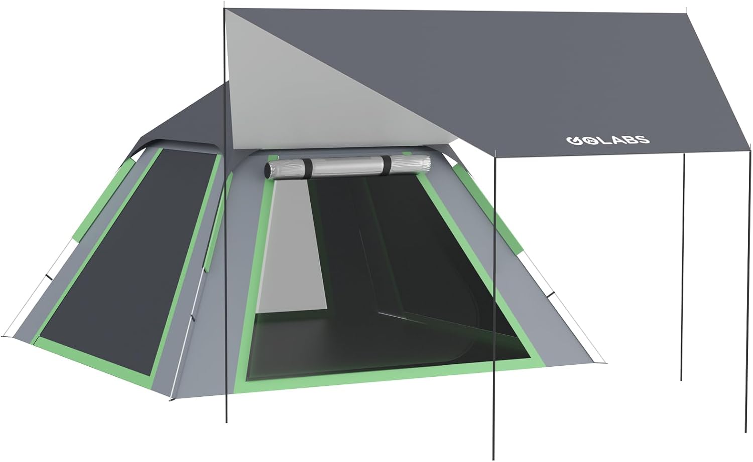 Golabs 2-3 Person Camping Tent w/ 9.5x8.5 ft Canopy, 3-Minute Setup by Pre-Attached Pole, PU1500mm Waterproof, 4 Side Mesh Tent Top & Door & Ventilation, Portable Family Tent w/Carry Bag&Pocket &Hook