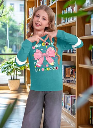 100 Days of School Shirt Kids:Happy 100 Day Shirts Boys Girls School-Day Tshirts Cute Graphic Tee Tops 4-12y(Cyan,130) - Image 3