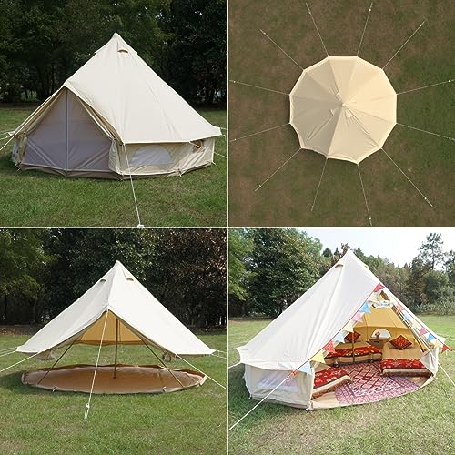 Dream House Outdoor Waterproof Cotton Canvas Family Camping Bell Tent (Beige Cotton Canvas Tent, Diameter 6 Meter) - Image 5