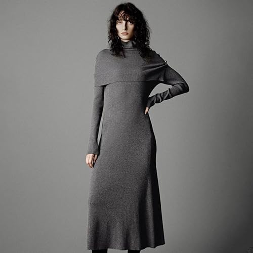 URBAN REVIVO Women's Fall Long Sleeve Knit Dress, Relaxed Fit Crew Neck Sweater Dress for Casual & Holiday Wear, Cozy Winter Dress, SmallGrey - Image 5