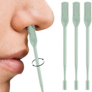 Nasal Hair Cutter, 2025 Double-Sided Nose Hairs Removal, Manual 360° Rotating Nostril Hair Removal Tool, Manual Nose Hairs Cutter, Nasal Hair Trimmer with Ear Picker for Women Men (Green, 3PCS)