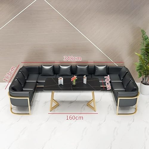 JOSOGO Nordic Style Commercial Leather Sofa Booth Set with Coffee Table, 7 Combination Options, Gray/Black, Suitable for Tea House, Café, Lounge, Reception Area, Restaurant Furniture(Black Set 7) - Image 2