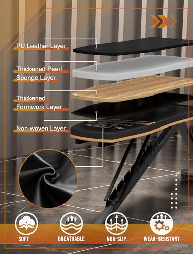 FitGoods Weight Bench Press, Foldable Workout Bench for Home Gym, 660 LBS Stable Incline Decline Bench for Full Body, Weight Benches for Home Gym, Sit up Bench Strength Training Benches - Image 5