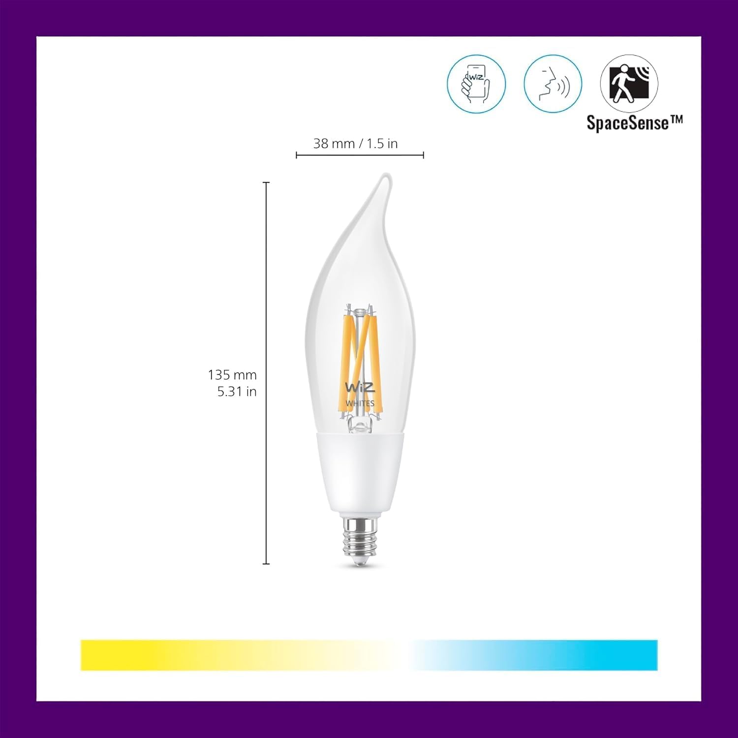 WiZ Clear 40W BA11 Tunable White Filament LED Smart Candle-Shaped Bulb - Pack of 1 - E12- Indoor - Connects to Your Existing Wi-Fi - Control with Voice or App - Matter Compatible - Image 2