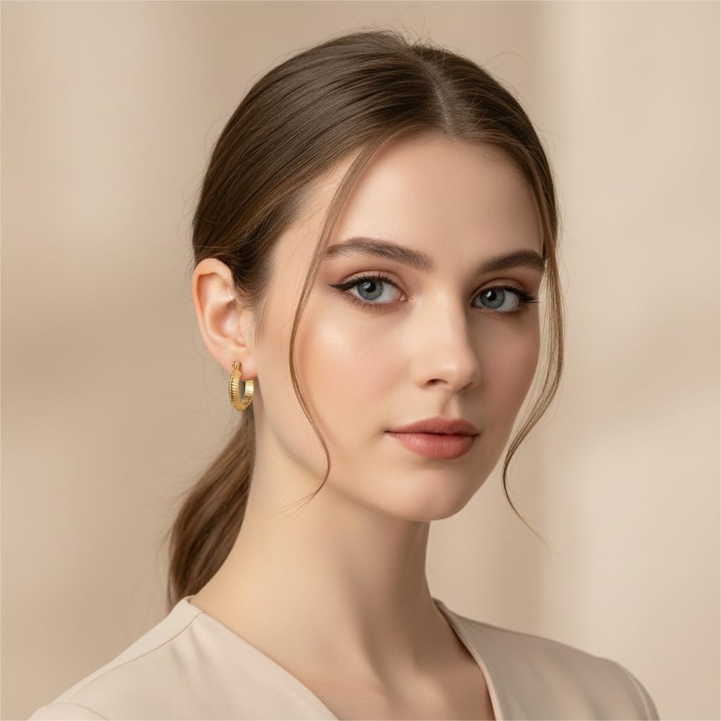 14K Gold Plated Hoop Earrings for Women Trendy Gold Plated Earrings Chunky Hoop Earring Snake Bone Thick Golden Hoops Unique Jewelry for Women Every Occasion 22MM - Image 3