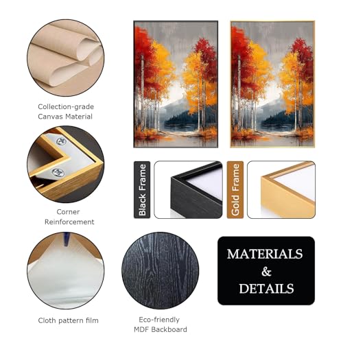 Birch Trees Canvas Wall Art, Autumn Tree Canvas Wall Art, Forest Canvas Wall Art, Woods Pictures Wall Art, Birch Tree Decor, Colorful Tree Wall Art, Framed Wall Art for Living Room (Black Framed, 39"x59" | 100x150cm) - Image 4