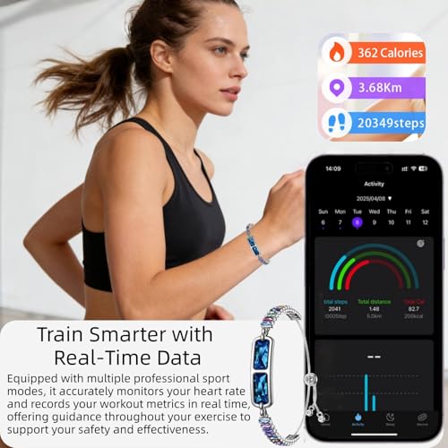 Smart Bracelet for Women Girl, Fitness Tracker with Colored Diamonds, 24/7 Heart Rate/SPO₂/Sleep Monitor, 10g Lightweight Bracelet, IP68 Waterproof, Activity Tracker for iOS Android (Green) - Image 5