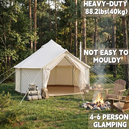 DANCHEL OUTDOOR B6 4 Season Glamping Wall Tent w/Large Wood Stove Camping, No Center Pole, Higher Side Wall, 900D Flame Retardant Oxford for 4 Person Yurt Cabin Tent,13ft/4m - Image 3
