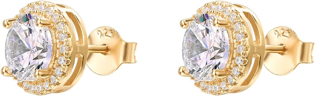 PAVOI 14K Gold Plated 925 Sterling Silver Post Brilliant Round Faux Diamond Halo Earrings - Premium Cubic Zirconia in Rose, White, and Yellow Gold - Image 3