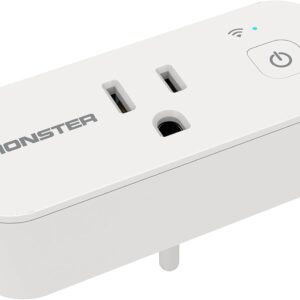Monster Smart Power Outlet WiFi Control for Indoor Use with Monster App – Voice Control with Amazon Alexa and Google Assistant – 1 Outlet White