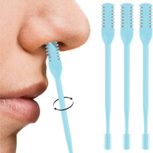 Nasal Hair Cutter, 2025 Double-Sided Nose Hairs Removal, Manual 360° Rotating Nostril Hair Removal Tool, Manual Nose Hairs Cutter, Nasal Hair Trimmer with Ear Picker for Women Men (Blue, 3PCS)