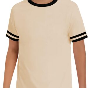 Haloumoning Boys Short Sleeve T Shirts Kids Summer Crewneck Color Block Tops Fashion Tees 5-14 Years