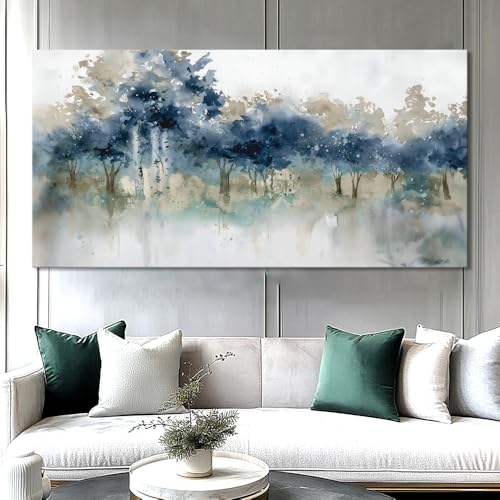 Wall Art Landscape Modern Wall Decor Canvas Painting Blue Ink Wall Art Large Artwork for Living Room Bedroom Office Home Decor 40"x79" with Framed - Image 3