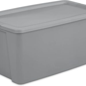 50 Gallon Extra-Large Storage Bin, Gray Plastic Tote with Snap-on Lid for Garage & Household Organization