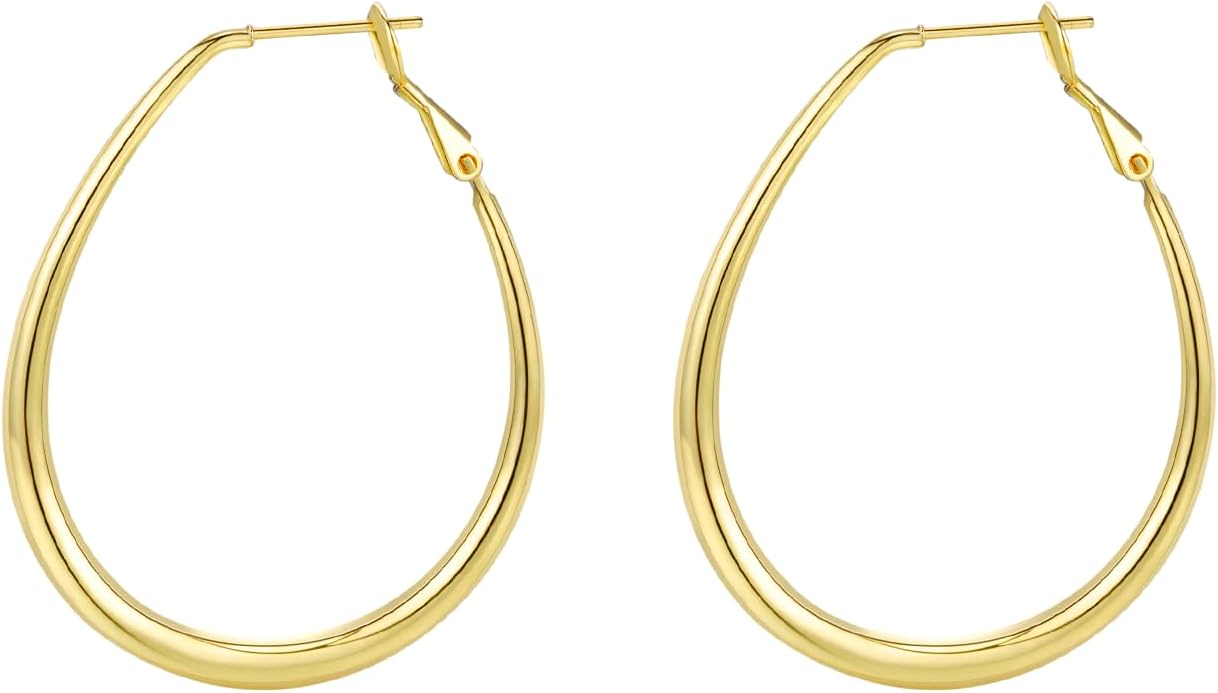 Lightweight Oval Hoop Earrings for Women - 14K Gold Plated, Rose Gold Plated and Sterling Silver Plated Large Oblong Hoop Earrings for Women Statement Jewelry Gift - Image 8