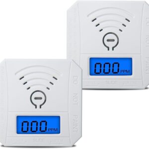 COOKSS Carbon Monoxide Detector 2 Pack,CO Gas Monitor Alarm with LCD Digital Display and Sound Warning，Battery Powered High Accuracy CO Alarm for Home,Office,Warehouse