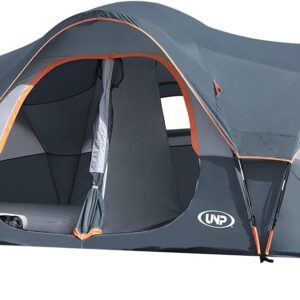 UNP Camping Tent 10-Person-Family Tents, Parties, Music Festival Tent, Big, Easy Up, 5 Large Mesh Windows, Double Layer, 2 Room, Waterproof, Weather Resistant, 18ft x 9ft x78in