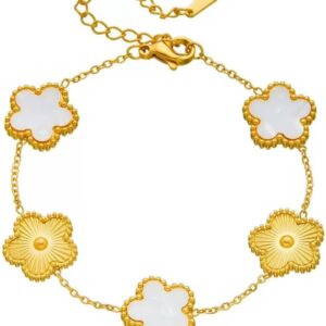 Gold Bracelets for Women Non Tarnish, 18K Gold Plated Dainty Lucky Clover Bracelet Stackable for Women Trendy Unique Jewelry Gifts, Birthday Christmas Gift for Wife Girlfriend Mom Friend Sister