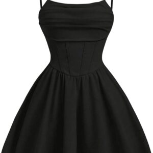 SHENHE Girl’s Spaghetti Strap Corset Dress Pleated A Line Fit and Flare Cami Dress