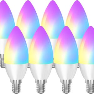 CMARS Smart Light Bulbs E12 Base, Candelabra LED Bulbs Compatible with Alexa Google Home IFTTT, Dimmable and RGB Color Changing Light Bulb, Tunable White Chandelier Light Bulbs (2.4 Ghz only) 8 Pack