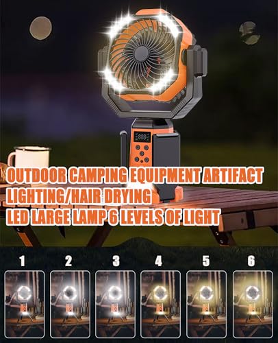 Yiuhhad Solar Camping Fan,With Light,Timer&Power Bank 10w 20000 mAh Battery Solar Powered 360° Rotatable Height Adjustable Foldabie Storage Outdoor Tent Fan, For Picnic,Fishing,Travel (black) - Image 4