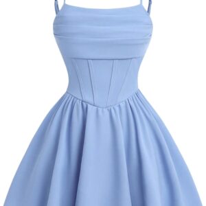 SHENHE Girl’s Spaghetti Strap Corset Dress Pleated A Line Fit and Flare Cami Dress