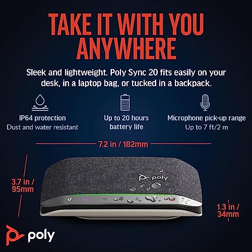Poly Sync 20 USB-C Personal Portable Smart Speakerphone (Plantronics) – Long Battery Life – Noise/Echo Reduction -Works w/Teams (Certified), Zoom, PC, Mac, Mobile – Amazon Exclusive - Image 6
