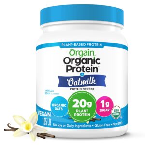 Orgain Organic Vegan Protein Powder + Oat Milk, Vanilla Bean – 20g Plant Based Protein, Gluten Free, No Dairy, Soy or Lactose Ingredients, Low Sugar, Non-GMO, Kosher, For Shakes & Smoothies – 1.05lb