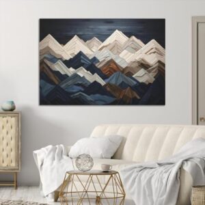 Sami Eymur Wood Mountain Range Wall Art – Ready to Hang 3-Piece Set for Modern Rustic Decor, Abstract Wooden Design for Living Rooms Offices 3 Panel Canvas Print/Gallery Wrapped / 60 x 40