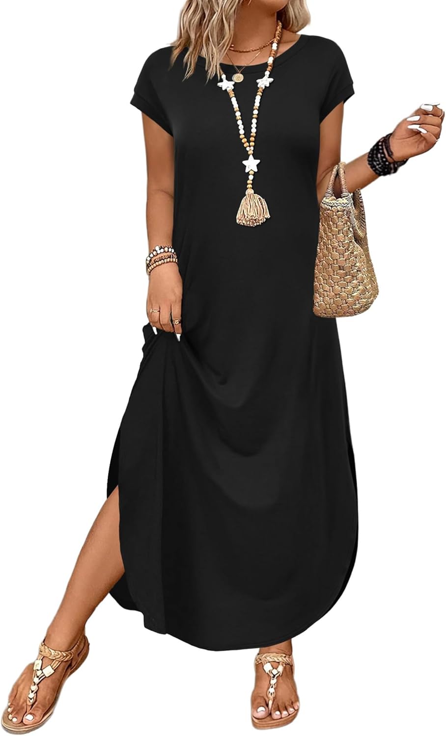 WIHOLL Summer Dresses Cap Sleeve Crewneck Maxi Long Casual Dress with Pockets Beach Vacation Sundresses 2026 Trendy - Image 2