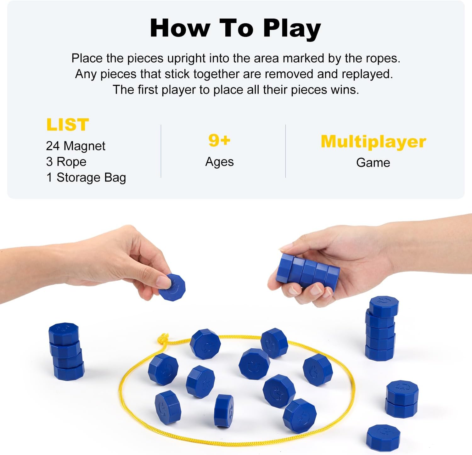 Magnetic Chess Game with 24 Full-Size Stones, Magnet Game with 3 String & Portable Storage Bag, Strategy Board Game for Family Game Night, Indoor Outdoor Use for Kids Adults - Image 3