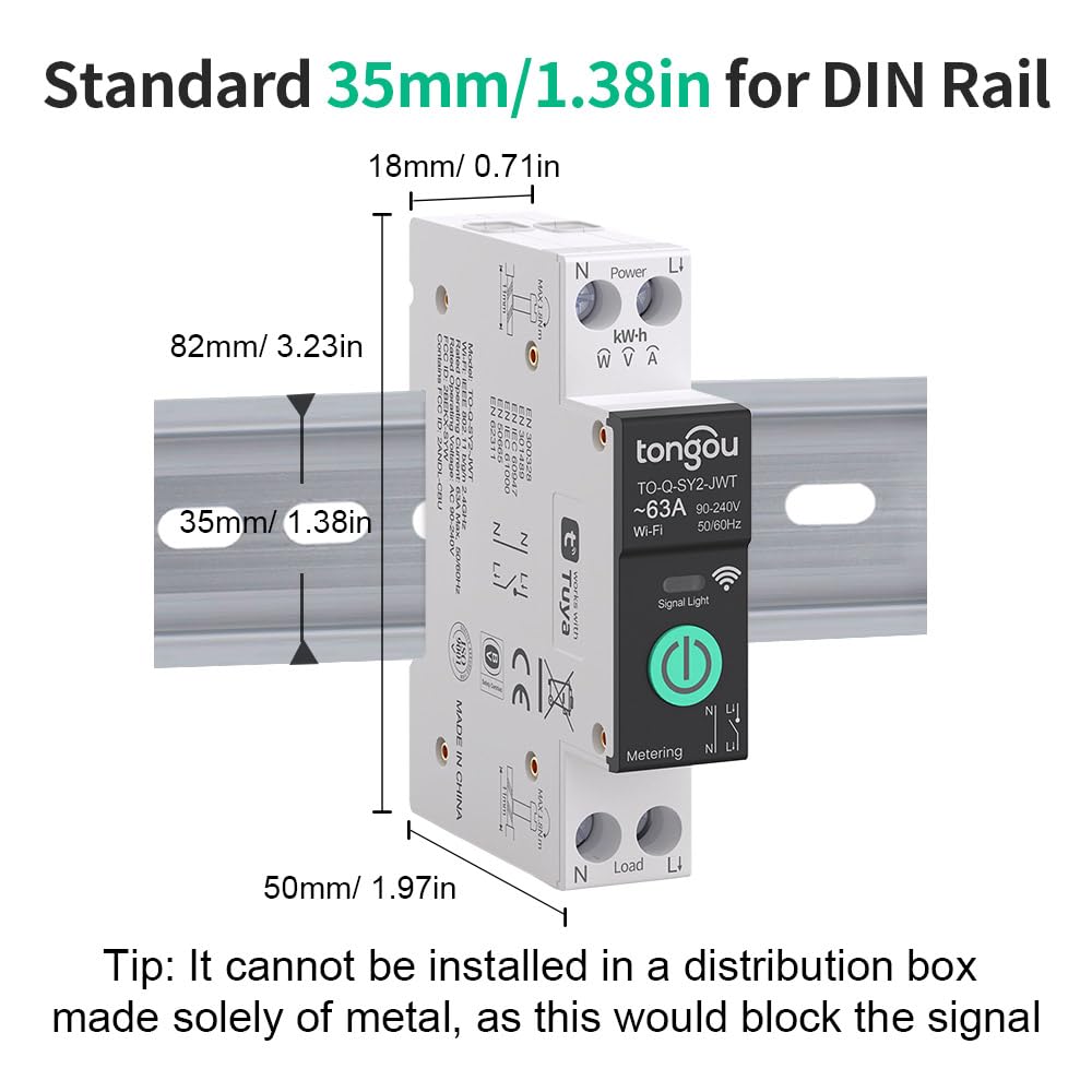 Smart Home DIN Rail WiFi Switch, 1P+N 1‑63A, Over-Current Protection, Tuya/Smart Life Remote Control, Voice Control via Alexa &Google Assistant, Energy Monitor, Timer Functions, FCC Certified - Image 7