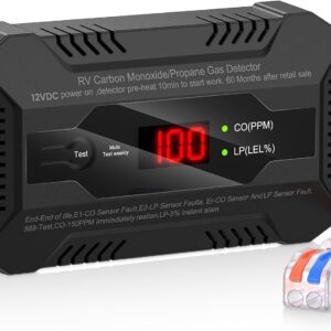 RV Carbon Monoxide Alarm and Propane Gas Detector, LP/CO Leak Alarm with Separate LED Indicator Light,Carbon Monoxide 85dB Safe Warning to Ensure Boat RV Camping Safety Travel, 12 VDC- Black