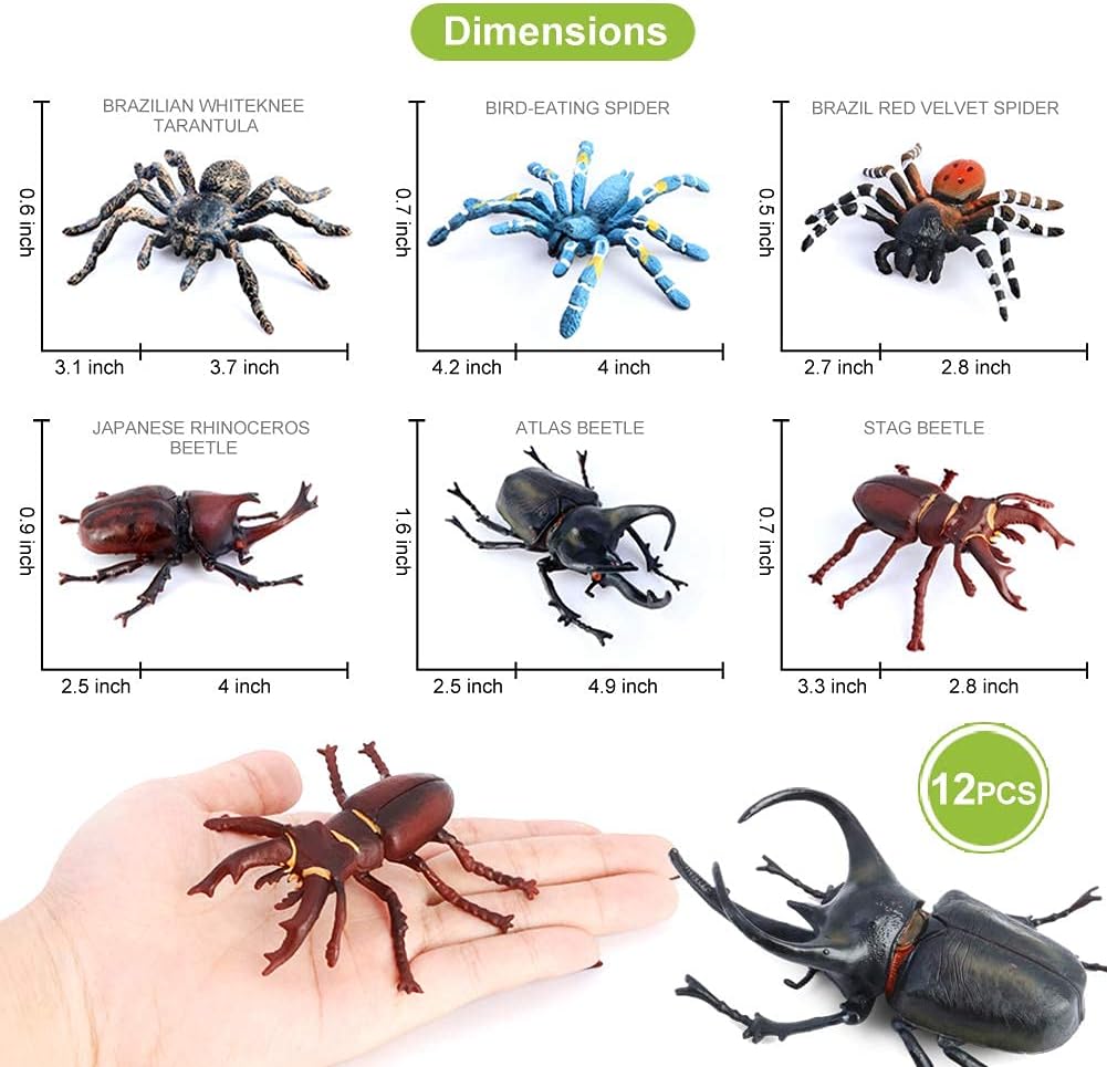 Bug Toys Figurines VOLNAU 12PCS Insect Animal Figures for Kids Toddlers Christmas Gifts Decorations Educational Bee Beetle Mantis Spider Ladybug Butterfly Plastic Model - Image 4