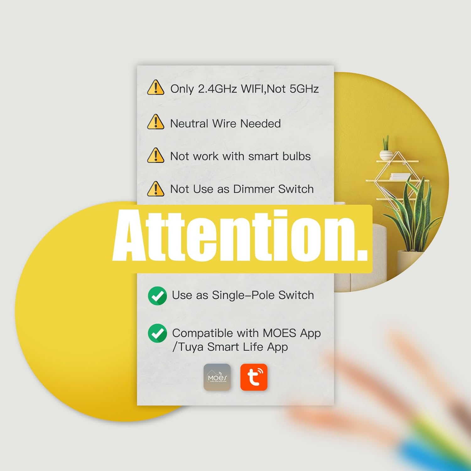 MOES 2.4GHz Wi-Fi Smart Light Switches, Netural Wire Required, Inteligente Single Pole Switch, Compatible with Alexa Google Assistant, Remote Control, No Hub Required - Image 3