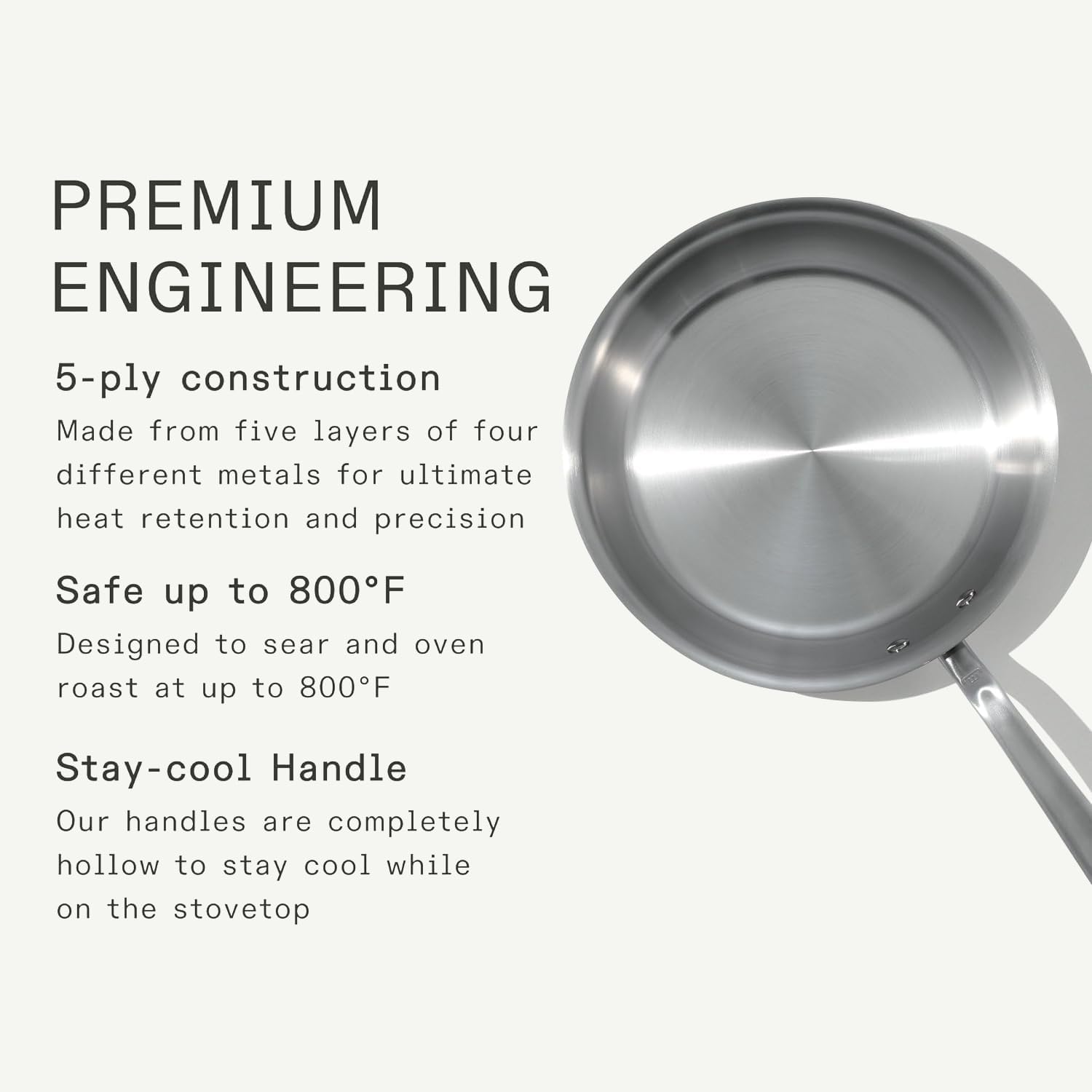 Made In Cookware - 10 Piece Stainless Steel Pot and Pan Set - 5 Ply Clad - Includes Stainless Steel Frying Pans, Saucepans, Saucier and Stock Pot W/Lid - Professional Cookware - Crafted in Italy - Image 3