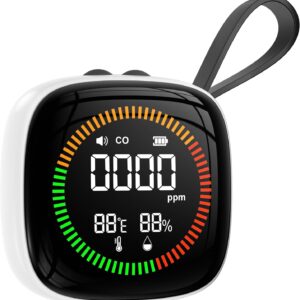 3-in-1 Carbon Monoxide Detectors Battery, Travel, Portable CO Detector, RV CO Alarm Temp/Hum Sensor, Rechargeable CO Monitor, for Home, Car, Travel, Camping-White