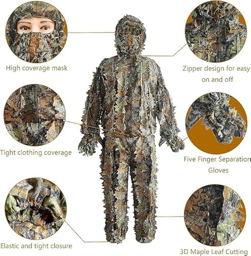LYLPYHDP Ghillie Suit, Kids Adult 3D Leafy Camouflage Clothing, Camo Suit for Turkey Hunting, Hunting for Outdoor Game and Halloween - Image 3