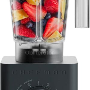 Chefman Obliterator 48 oz Countertop Blender for Smoothies, 1380W Motor to Crush Ice, Nuts, and Frozen Fruit with Stainless Steel Blade, Auto Blend Function, Includes Tamper and Scraper