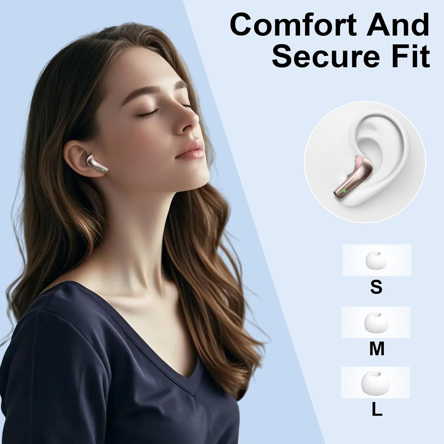 Wireless Earbuds, Bluetooth 5.4 Headphones in Ear, Mini Bluetooth Earbuds HiFi Stereo Deep Bass with 4 ENC Noise Cancelling Mic, Wireless Ear Buds 47H Long Playtime LED IP7 Waterproof USB-C(Rose Gold) - Image 7