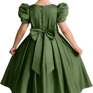 Flower Girl Dresses Wedding Satin Bow Little Girls Short Sleeve Toddler Bridesmaid Dress Communion Formal Gowns