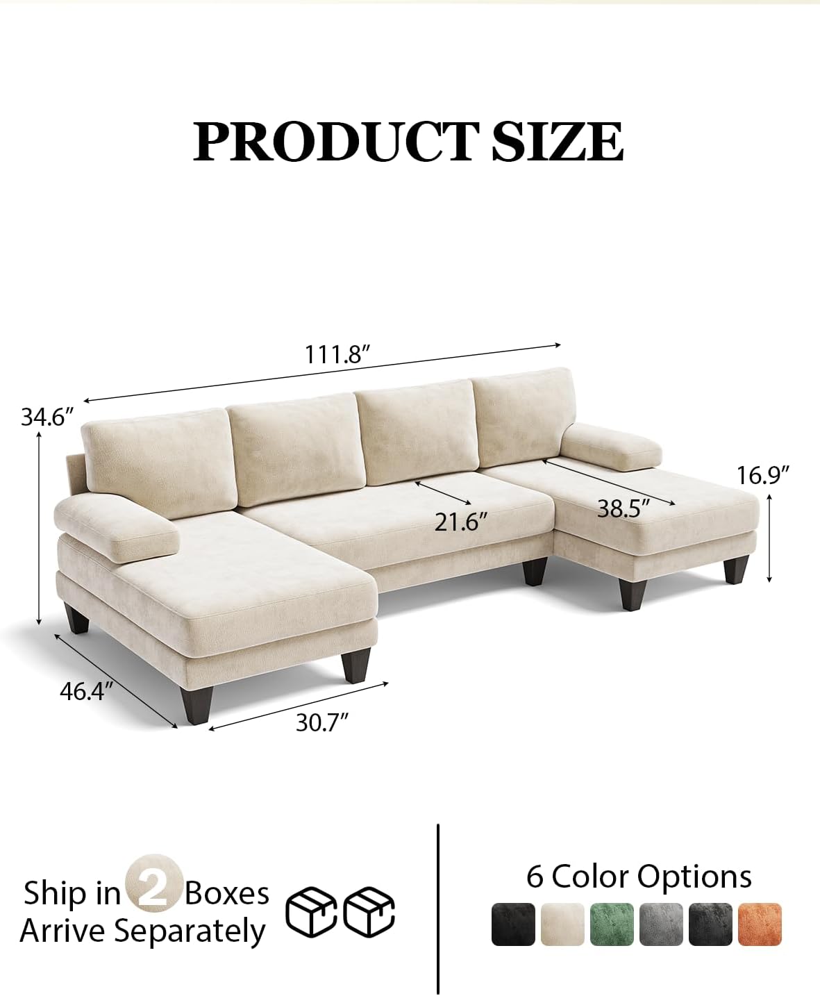 U-Shaped Sectional Couches for Living Room | 112 Inch Modern Sectional Couch | Warm White Chenille Sofa with Double Chaise for Apartment - Image 2