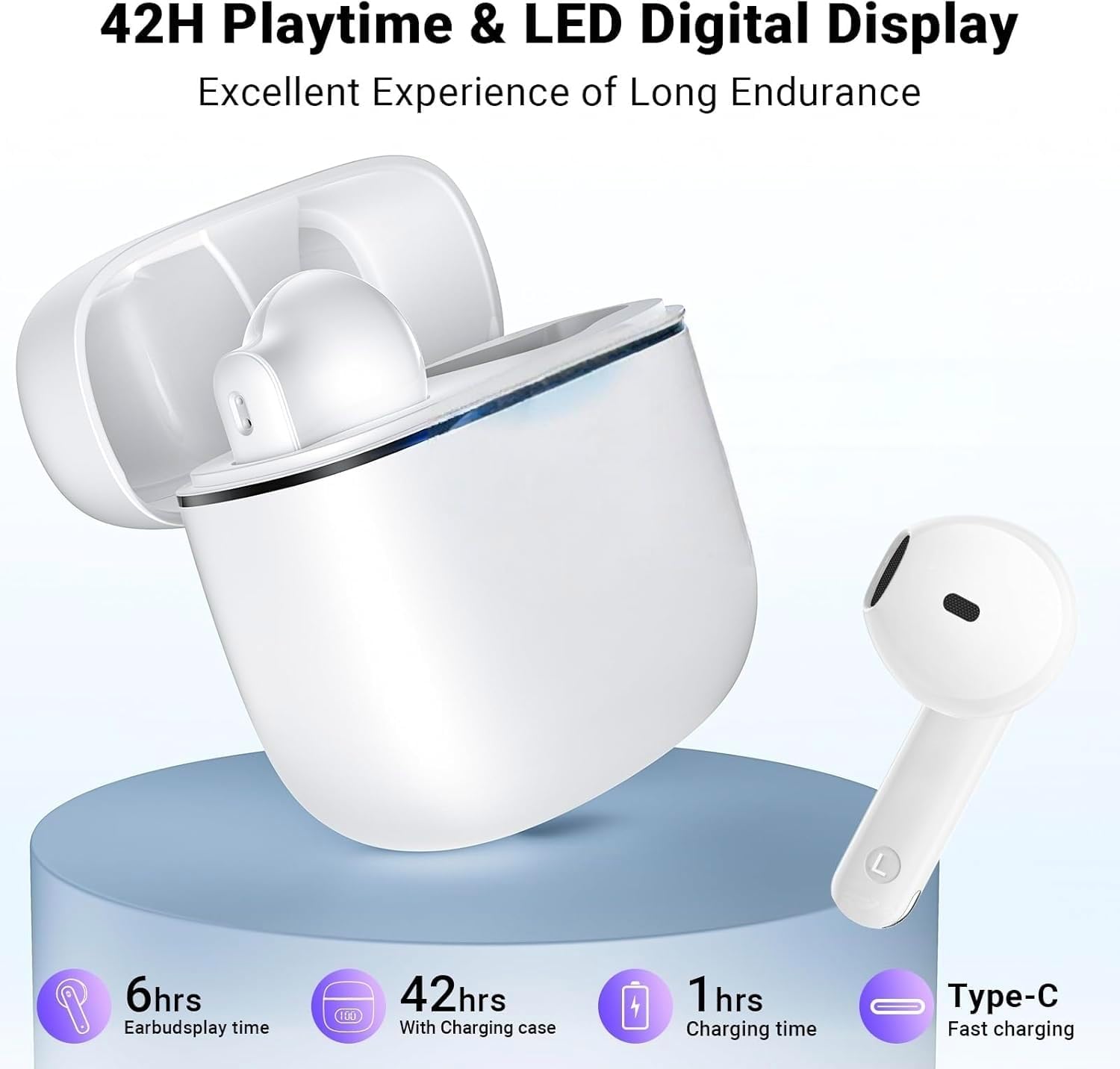 Wireless Earbuds, Bluetooth 5.3 Earbuds Stand Up Bass, Hipo Ear Headphones in-Ear Noise Cancelling Hipster, Ear Headphones IP7 Waterproof Movement, 32 Hour Playtime (Khaki White) (Khaki White) - Image 3